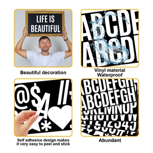 Detail of waterproof vinyl letter stickers showing self-adhesive backing and easy application