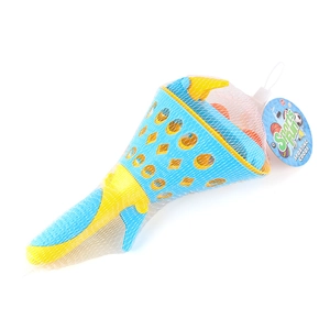 Set gioco di lancio e cattura palla per bambini con lanciatore blu giallo e palline arancioni