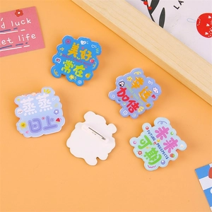 Cute acrylic inspirational brooches for clothes with four colorful cartoon badge designs