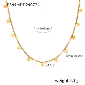 Detailed specs of titanium steel gold flower necklace with 40+5cm length and 4.1g weight