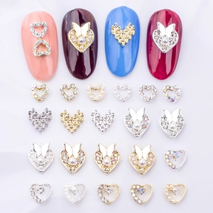 Heart Butterfly Nail Art Charms Alloy Rhinestone Faux Artificial Pearl Hollow Design DIY Manicure Accessories 3D Decor