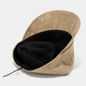 Inside view of lightweight vintage linen equestrian hat with adjustable inner strap