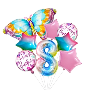 Colorful butterfly balloon set with gradient number 8 for girl's birthday party decor