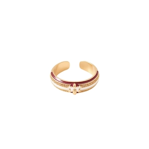18k gold plated open ring with red and white enamel detailing and zircon inlay