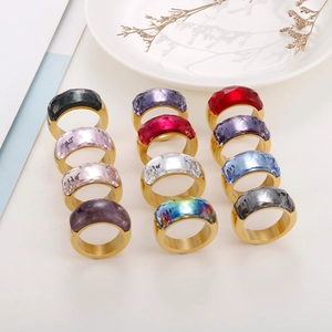 Fashion Wide Band Stainless Steel Ring With Large Faceted Gemstone Brushed Finish Geometric Jewelry Gift For Women
