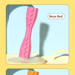Detail view of rose red chew toy with textured spikes for pet dental cleaning