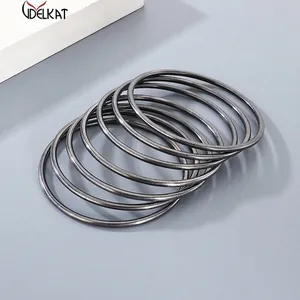 Boiled Black Stainless Steel Bangle Bracelet Matte Minimalist Industrial Style Integrated Molding Stackable Jewelry