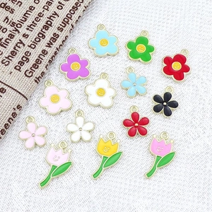 Colorful alloy tulip flower charms with smiley faces for DIY jewelry making