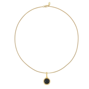 French retro gold necklace with round tiger eye stone pendant on white background