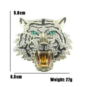 Broche tigre pour homme avec cristaux étincelants et yeux en pierres vertes