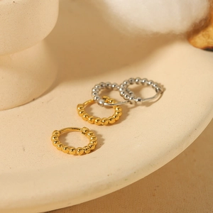 French retro beaded 18K gold and silver stainless steel hoop earrings for women