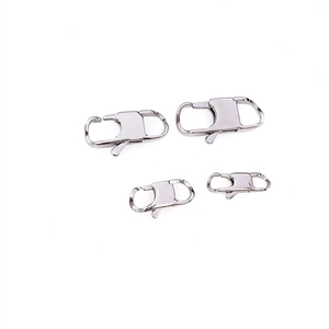 Detail view of silver stainless steel lobster clasps in two sizes for jewelry making