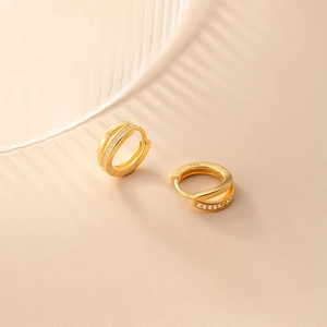Minimalist S925 sterling silver hollow double-layer hoop earrings with gold plating