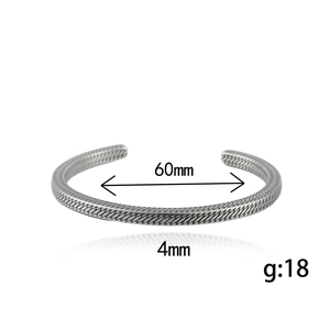 Polished silver stainless steel open bangle with diamond pattern, 60mm inner diameter