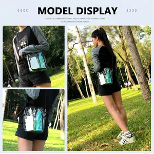 Clear PVC crossbody bag with black zipper strap for sports and daily travel usage