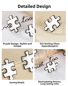Macro shot of S925 sterling silver puzzle stud earrings with detailed electroplating finish