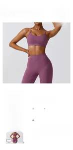 Détail du pantalon de yoga violet à taille haute sans couture et brassière de sport