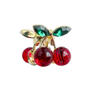 Elegant cherry-shaped alloy hair claw clip with red and green crystals in gold setting