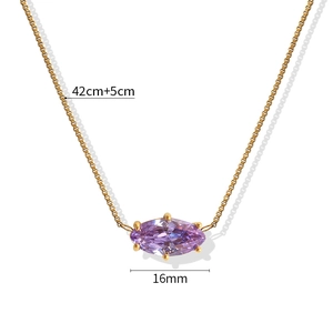 Golden box chain necklace with 16mm purple marquise-cut zircon and freshwater pearl
