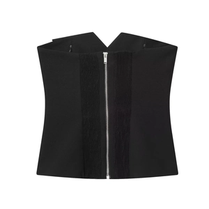 Haut bustier noir tendance avec fermeture éclair argentée et texture en maille côtelée