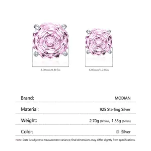 Boucles d'oreilles clous en argent S925 avec gemmes roses taille rose en 6mm et 8mm