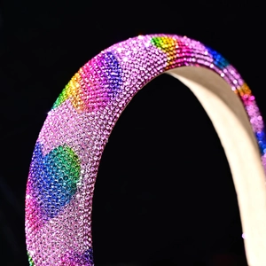 Macro shot of colorful rhinestone headband with a sparkling luxury sponge padding