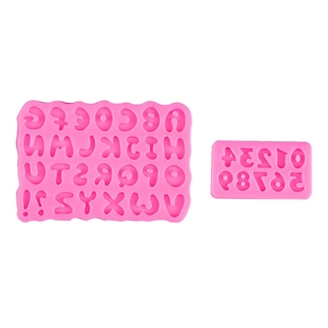 Pink silicone alphabet and number molds for DIY fondant cake decoration and chocolate