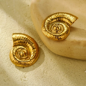 Elegant gold spiral seashell earrings in polished stainless steel with geometric twist