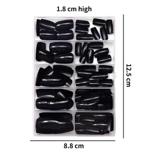 Set di unghie finte quadrate nere lucide in scatola trasparente da 12,5x8,8x1,8cm