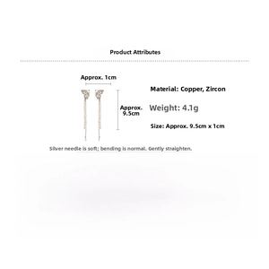 Detailed size and specs for rose gold zircon butterfly tassel chain clip-on earrings
