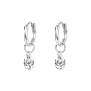 Minimalist S925 sterling silver hoop earrings featuring drop-shaped zircon pendants