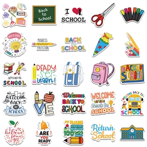 Lot de 50 autocollants imperméables Rentrée Scolaire avec bus scolaire et papeterie mignonne