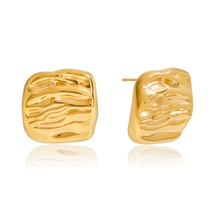 Classic 18K gold plated stainless steel earrings with geometric hammered texture