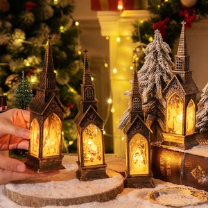 Lanterna di Natale vintage in bronzo con luce LED e decorazioni natalizie classiche
