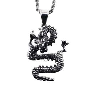 Trend titanium steel dragon pendant necklace for men with vintage silver finish