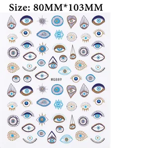 Blue and gold Evil Eye nail art stickers set for DIY manicure decoration, size 80x103mm
