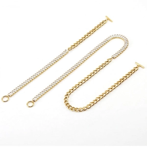 18K gold plated stainless steel tennis necklace and bracelet set with rectangular cubic zirconia