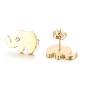 Cute gold-plated elephant stud earrings with sparkling zircon eyes and butterfly backings