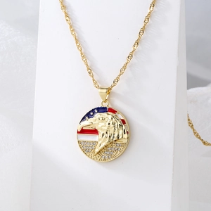 Retro 18K gold plated necklace with American flag eagle pendant and rhinestones