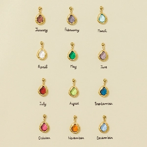 Teardrop Birthstone Necklace Stainless Steel 18K Gold Plated Hammered Texture Elegant Valentine Gift Jewelry For Women