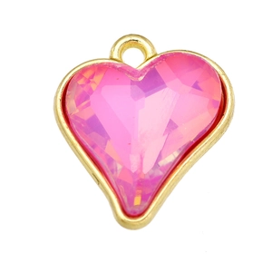 Pink heart crystal pendant with gold metal border for DIY jewelry making and necklaces