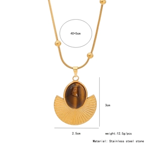 Detailed size chart for stainless steel tiger eye pendant necklace with measurements