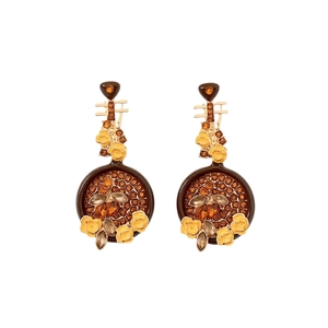 Vintage floral drop earrings with dark amber crystals and gold honeycomb metal lattice