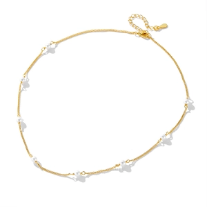 Elegant s925 silver pearl choker necklace with gold chain and adjustable lobster clasp