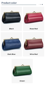 Leather clutch purse options in black, rose red, dark blue, wine red and green colors