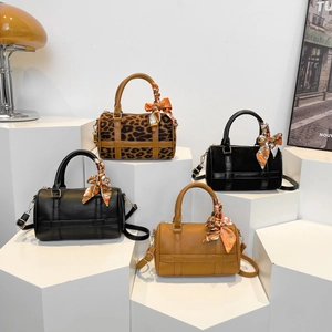 Retro leopard print Boston handbag set with silk scarves and leather textures