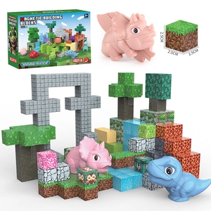 Set di 200 blocchi magnetici a tema dinosauri con cubi da 2,5 cm e figurine incluse