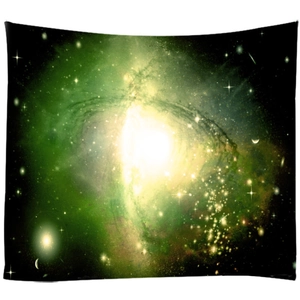Green starry nebula wall tapestry with celestial galaxy print for room decoration
