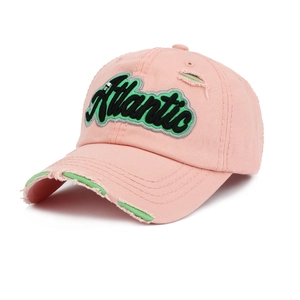 Casquette de baseball rose délavée avec broderie Atlantic et doublure verte contrastante