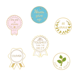 Set of 6 motivational enamel leaf brooches and pins with metal base for clothing decor